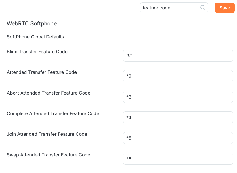 softphone default feature code