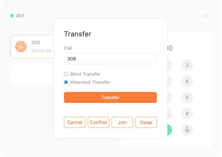 softphone transfer panel