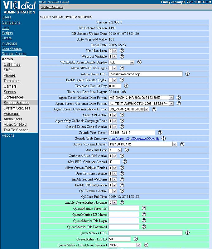 vicidial system settings